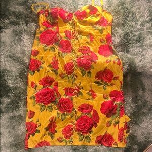 Sugar Thrillz Yellow and Red Floral Mini Dress